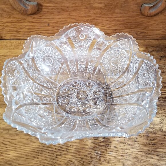 Antique Imperial Glass EAPG Hobstar Fan Bowl 11” Pressed Glass c1905 - Picture 2 of 4
